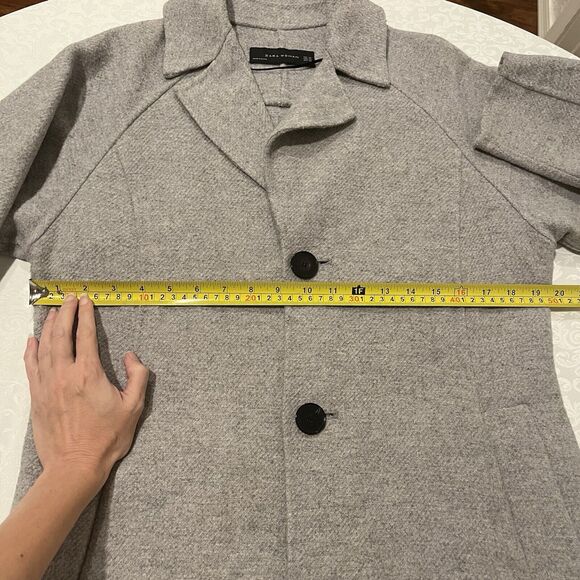 Zara Woman Size XS Wool Blend Long Coat Light Gray Pockets Collared Button Front - Picture 7 of 10